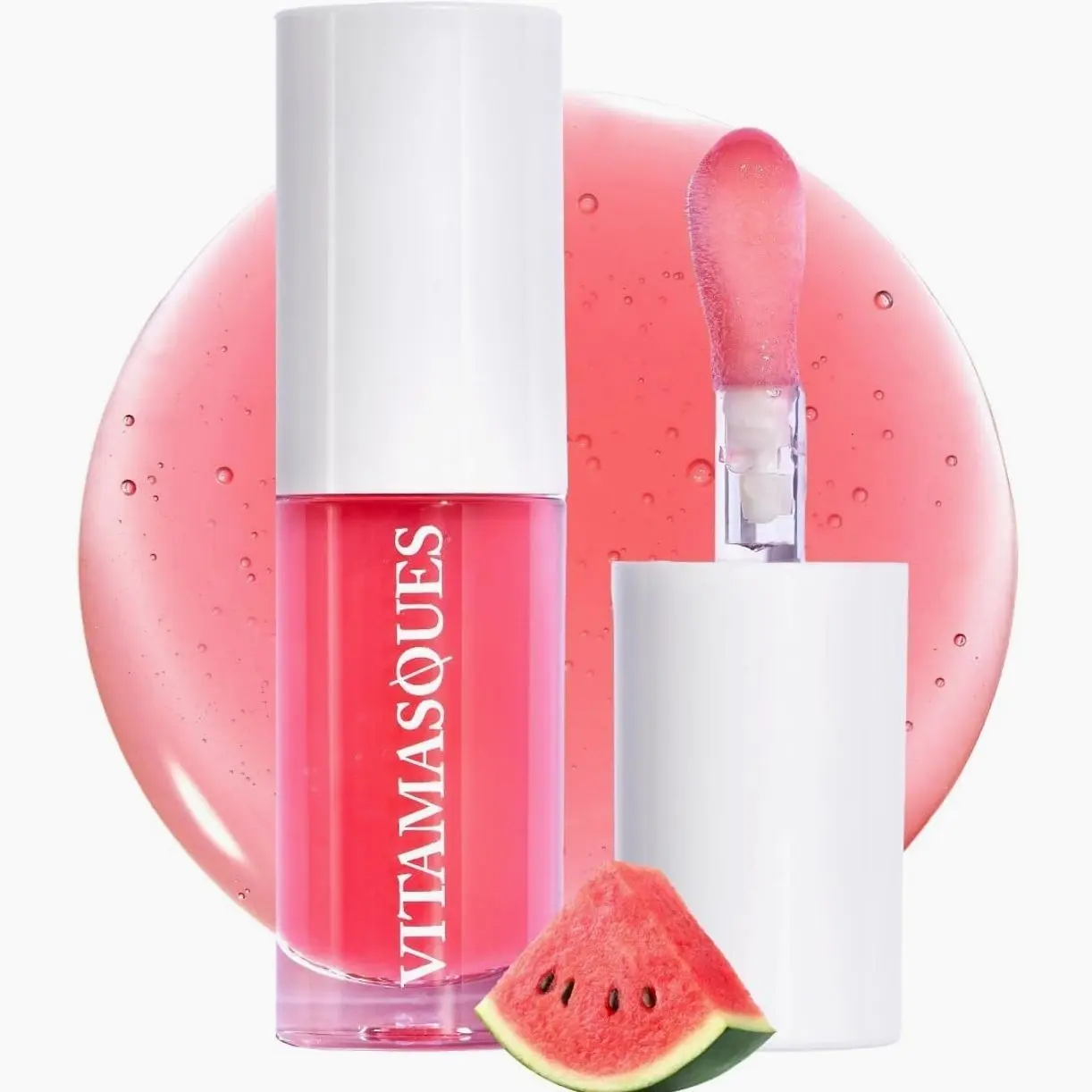 Vitamasques Korean Lip Oil Stain - Watermelon, Plump & Hydrate, Korean Lip Gloss, Lip Gloss plumper, Lip Oil For Women, Non-Sticky Lip Glow Oil Moisturizing - 0.17 Fl Oz