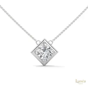 2CT. Bezel Princess Lab Diamond Pendant | Lab Grown | 14K Gold & Platinum