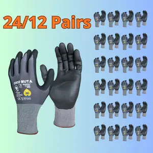 24 Pairs COCO RUTA Gloves  34-874 Safety Gloves | Guantes Para Trabajo - COCO RUTA Gloves For Men Nitrile Micro Foam Grip Palm Comfortable Fit Construction Gear