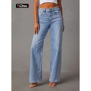 Women’s Plain Wide-Leg Jeans — Comfortable, Casual Denim? Ladies' bottoms for daily wear, suitable for all seasons