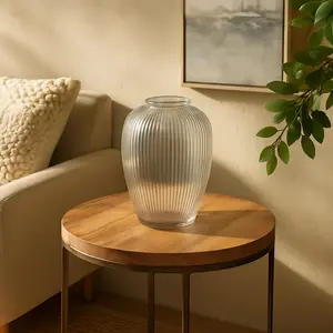 Glass Ribbed Fluted Decorative Vase 6" x 6" x 9"