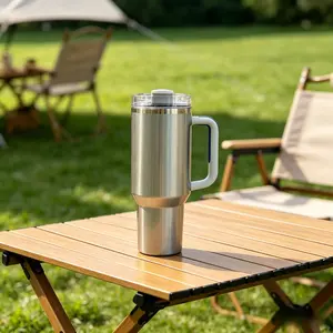 304 Stainless Steel Insulated Cup, Car Cup, Portable Handle Straw Ice Cup,40oz,Silver Titanium