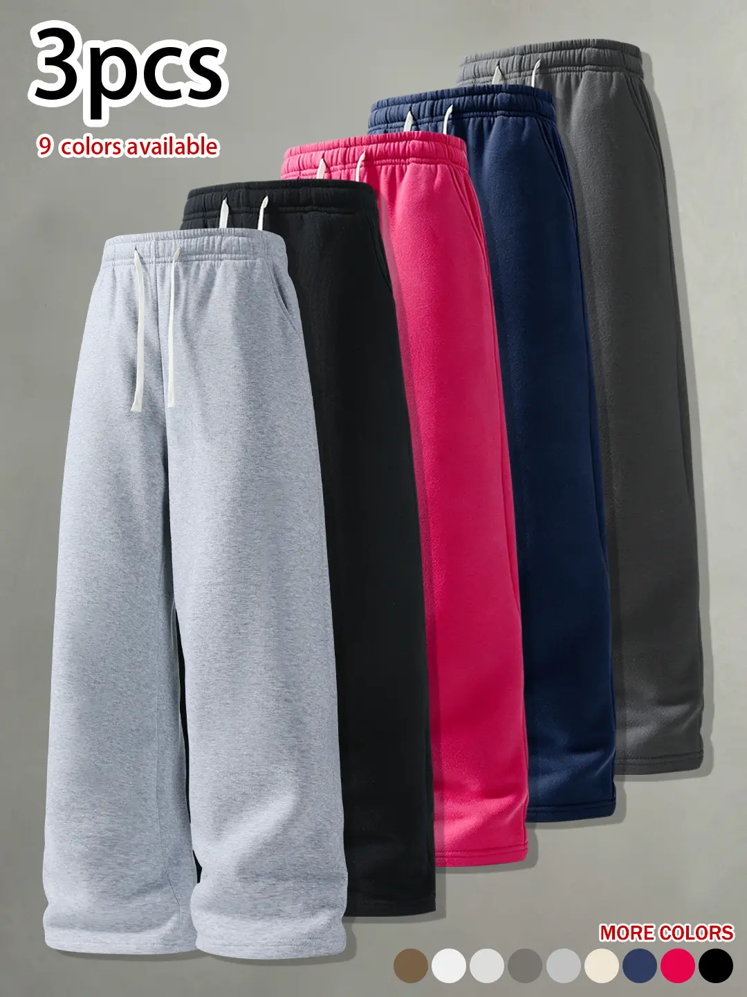 3-Pack Men's Straight Leg Pants for Fall & Winter, Loose Fit, Minimal Basic, Soft & Skin-Friendly Trousers, Versatile Daily Wear, Street Trend, Suitable for Sports, Gym & Cycling