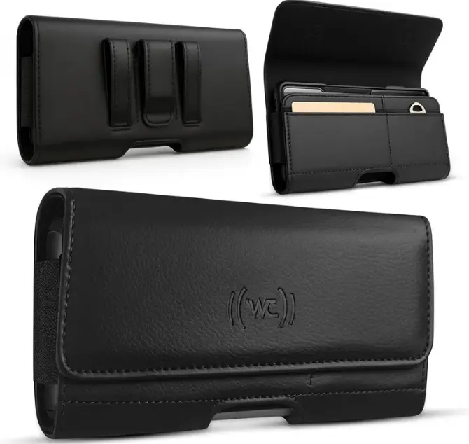 Leather Phone Holster with Card Slots Belt Clip & Loop, PU Leather Premium Quality Phone Case for iPhone Samsung Gift for Him Dad