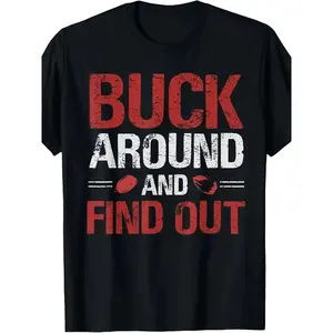 Buck Around and Find Out Ohio State Buckeyes Vintage Graphic Tee Ohio Map Buckeyes Logo Red Text Unisex Premium Cotton Casual Streetwear Top Funny Fan Gift For Daily Wear Family Matching Outfits Mens Adult Apparel