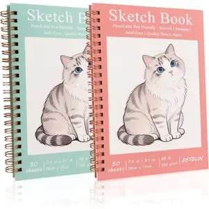 2 Pack Hardcover Sketchbooks (100 GSM Sketch Paper), 7.5x5.1 Inch Spiral Sketch Book for Sketching, Drawing, Painting, 50 Sheets per Pack, Pink and Green