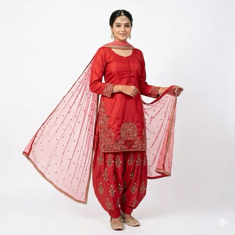 Pakistani Dress for Women, Stylish Red Farsi Salwar 3-Piece Suit with Intricate Bead Embellishments for Party Wear, Style, Women's Clothes, Lady, Traditional, Beaded Detail, Farsi Salwar Pakistani