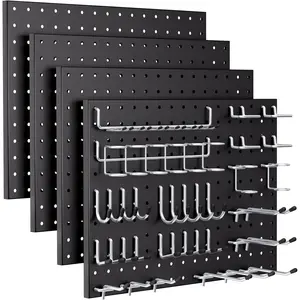 70 count Pegboard Wall Organizer, 4 count Metal Peg Board Panels with 66 count 1/4" Pegboard Hooks Accessories Kit, Black Peg Board for Walls , Garage Tool Storage, Workbench Organization