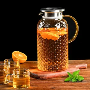 Iced Tea Pitcher with Lid and Spout, High Borosilicate Water Pitcher,  64 oz, Large Bore Design for Easy Cleaning, for Cold/Hot Drinks, Iced Tea, Juice, Milk