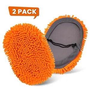 Car Wash Mop Head Replacement Chenille Noodle Head Microfiber Absorbent Detachable for Car Wash Brush RV Cars and Bus 2 Pack (Pole & Flat Disc Not Included)