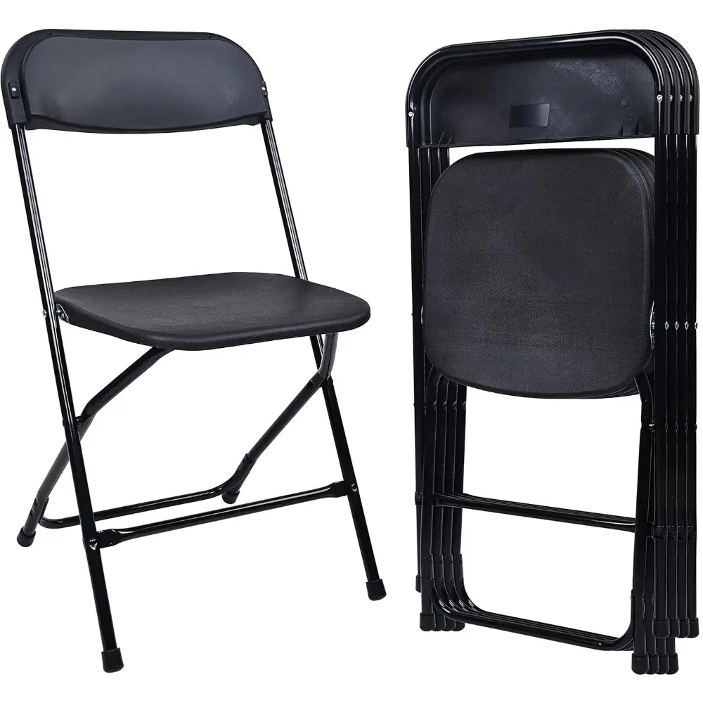 Folding Plastic Chair with 500-Pound Capacity, Black, 4-Pack