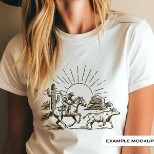 Cowboy Wrangler Shirt, Vintage Bohemian Western Boho Chic Retro Cowgirl Horse Sunset Desert Rodeo Transparent 