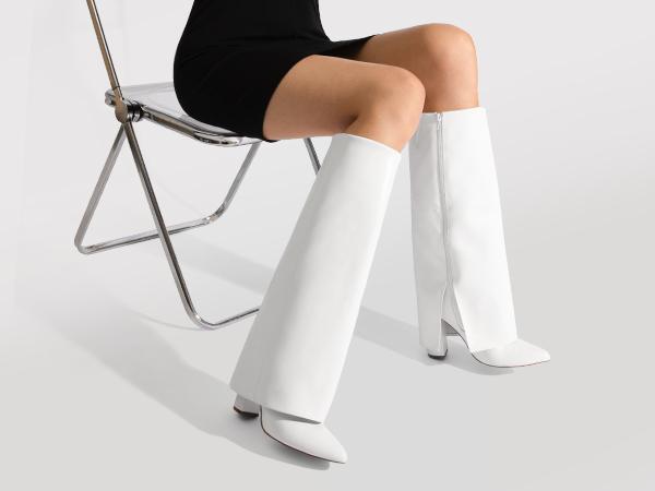 Dream Pairs Women's Fold-Over Knee-High Boots - PU Leather, Pointed Toe, Chunky Heel, Side Zip, 4mm Latex Cushioned Insole, Party Chunky Shoes, Casual Footwear