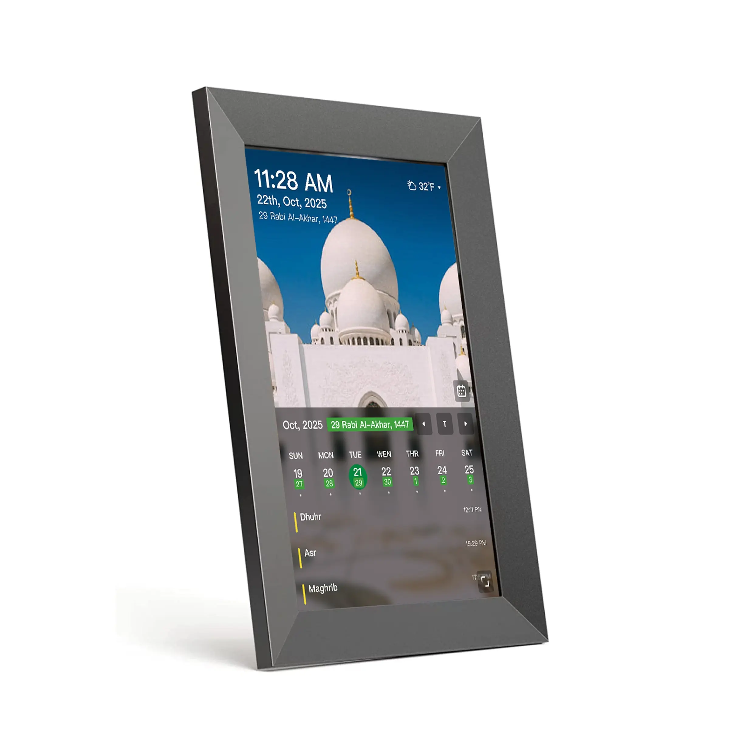 10 Inch Digital Islamic Calendar, Electronic Calendar, Azan Clock, Worldwide Azan, Prayer Reminder, Quran Playback, Wi-Fi Enabled, Dynamic Touch Screen, Interactive Touchscreen Calendars, Global Praying Times, Digital Calendar Wall, Wifi Digital Calendar