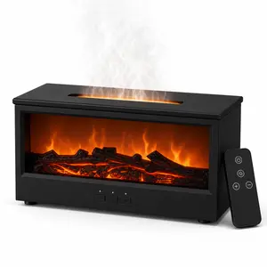 Bedroom Fireplace Humidifier and Aroma Diffuser, Quiet 280ml Cool Mist Flame Light with Timer Remote USB-C, Cozy Nightstand Decor for Home Office   gift  Dorm anxiety relief 