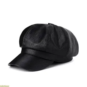 2026 Hot Trend: Faux Leather Octagonal Cap — Retro & Versatile, Face-Flattering Design (Influencer Favorite) — British-Style Artist Beret