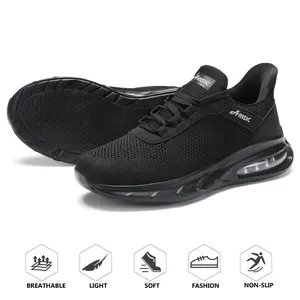 Soft Toe Slip-On Work Shoes for Men & Women, Breathable Mesh Non-Slip Cushioned Work Sneakers, Lightweight Anti-Slip Safety Shoes for Kitchen, Restaurant & Warehouse