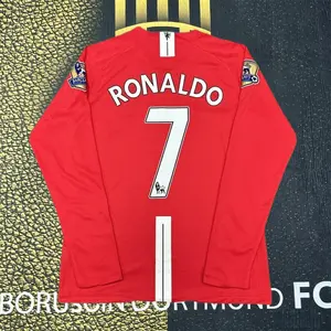 0708 Home Retro Red No.7 Ronaldo LongSleeved Soccer Jersey