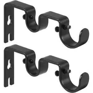Heavy Duty Double Curtain Rod Brackets 1" & 5/8" Inch Rod Holders Set of 2 Black