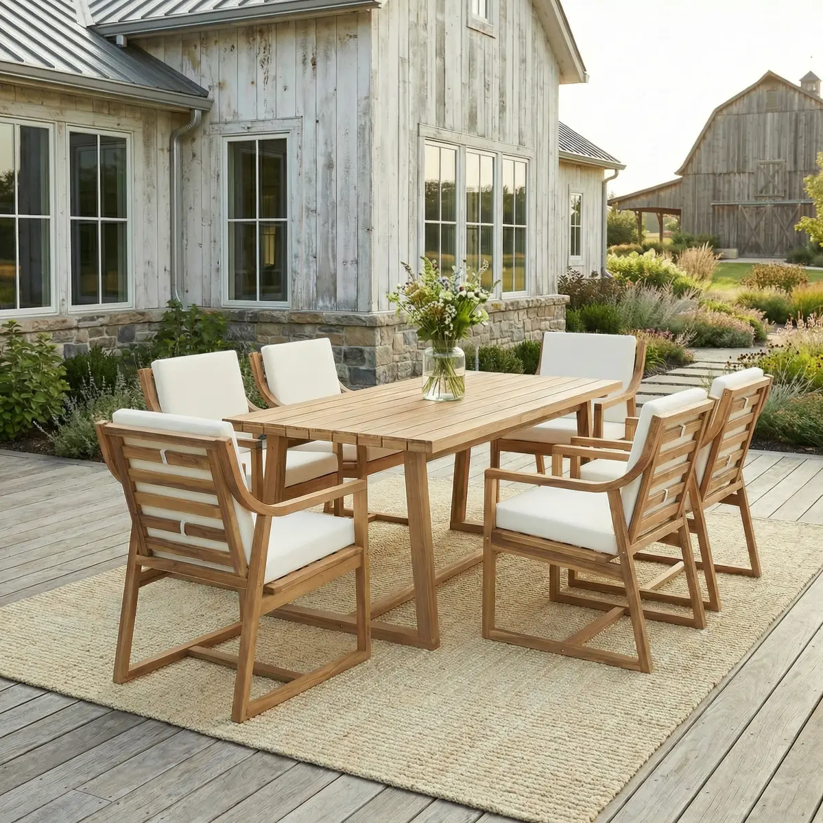 [Bellemave] 7-Piece Outdoor Dining Set, 1 Patio Table & 6 Armchair, Modern Outdoor Furniture Set for Patio, Backyard, Garden