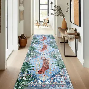 Tiger Print Hallway Carpet, Soft Low Pile Foldable Rug, Vintage Home Decor, Suitable for Corridor Kitchen Bathroom Bedroom Stairs, Animal Print Rug, Home Decorative Rug