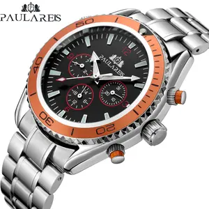 Automatic Watch for Men Mechanical Self Wind Movement Orange Blue Black Leather Rubber Stainless Steel Fashion Wristwatches