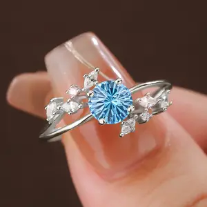 Blue Zircon Leaf Branch Ring | S925 Sterling Silver Nature Inspired Botanical Ring | Dreamy Romantic Gift for Mother Wife Anniversary