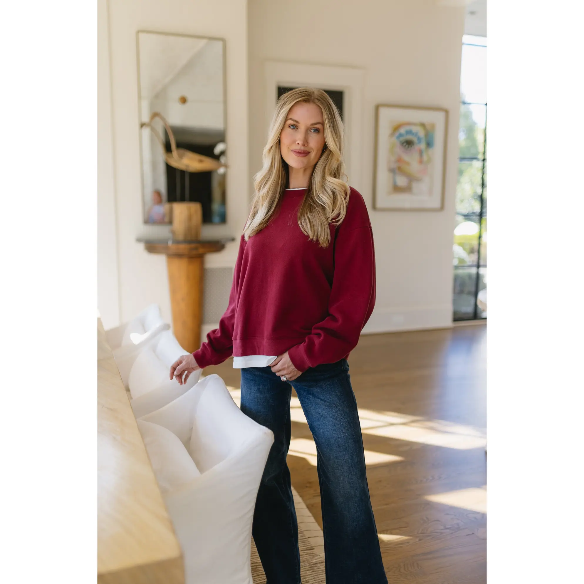 VESTIQUE Women's Casual 2-Fer Cotton Long-Sleeve Sweatshirt Pullover - Tops for Women, 46" Roomy Bust, Everyday Ease, Cold Wash