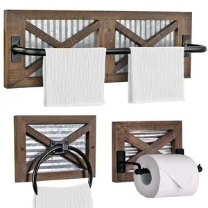 Autumn Alley 3-Piece Barn Door Rustic Bathroom Set, Includes Towel Rack, Towel Ring, and Toilet Paper Holder