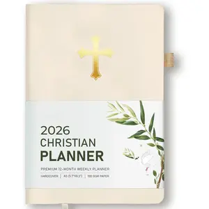 2026 Christian Planner in Beige - Elegant 12-Month  Journal and Prayer Notebook, Scripture-Based Weekly Planner, Christian Gifts for Women, Minimalist Hardcover