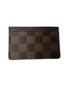 Pre-owned Louis Vuitton Leather Credit Card Wallet Damier Ebene Pattern Card Case