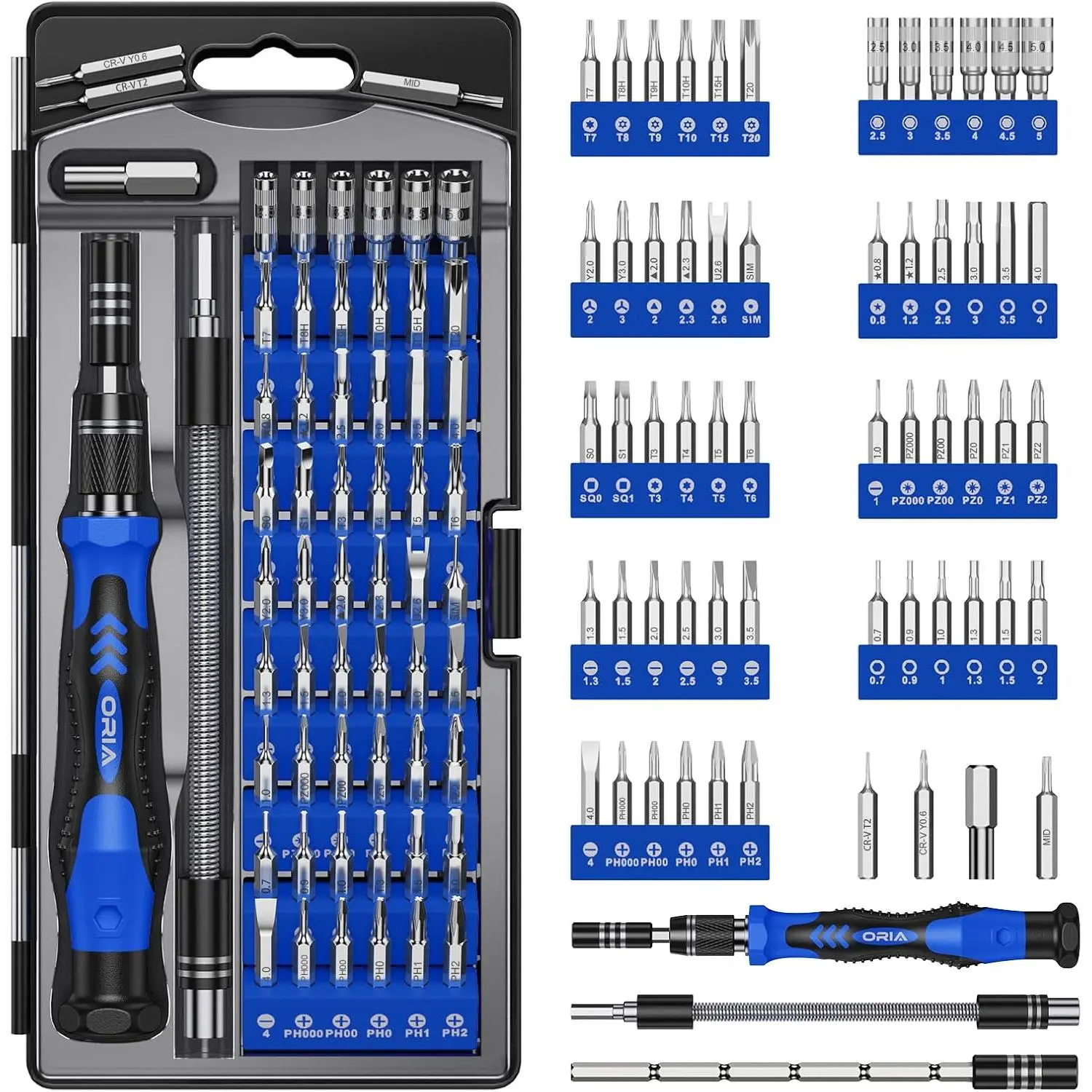 Screwdriver Set, 61 in 1 Screwdriver Set with 57 Bits, Repair Tool Kit, Screw Driver Kit with Extension Rod for Smartphone, PC, Watch,Toys, Blue