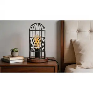 Touch control industrial table lamp with 3-level dimmable lighting. Vintage metal cage design, steampunk style with bulb included, perfect for bedroom, living room and kitchen.   SURE