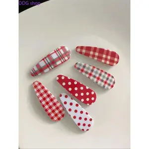 6pcs Red White Polka Dot & Plaid Hair Clips Set, Cute Barrettes, Sweet College Style Sports Hair Accessories for Women, Versatile Daily School & Photo Shoot Use Gift Clips