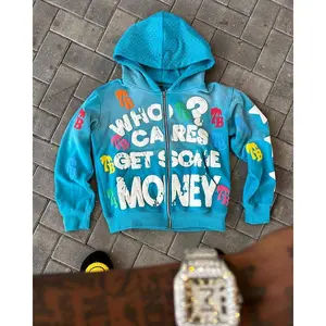 Y2K Hip-hop style Foam print hoodie Personalized street design for streetwear Loose cardigan top Sweatshirts Long Sleeve