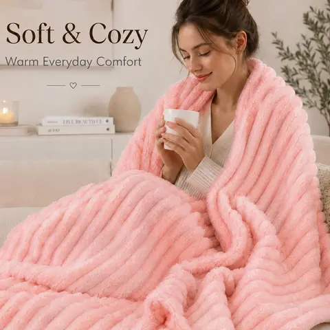 【CARLMAYA】Soft Textured Fleece Blanket, Plush Cozy Throw for Couch Sofa Bed, Lightweight Warm Blanket for Bedroom Living Room, Comfortable Home Decor Blanket, Gift for Family and Friends