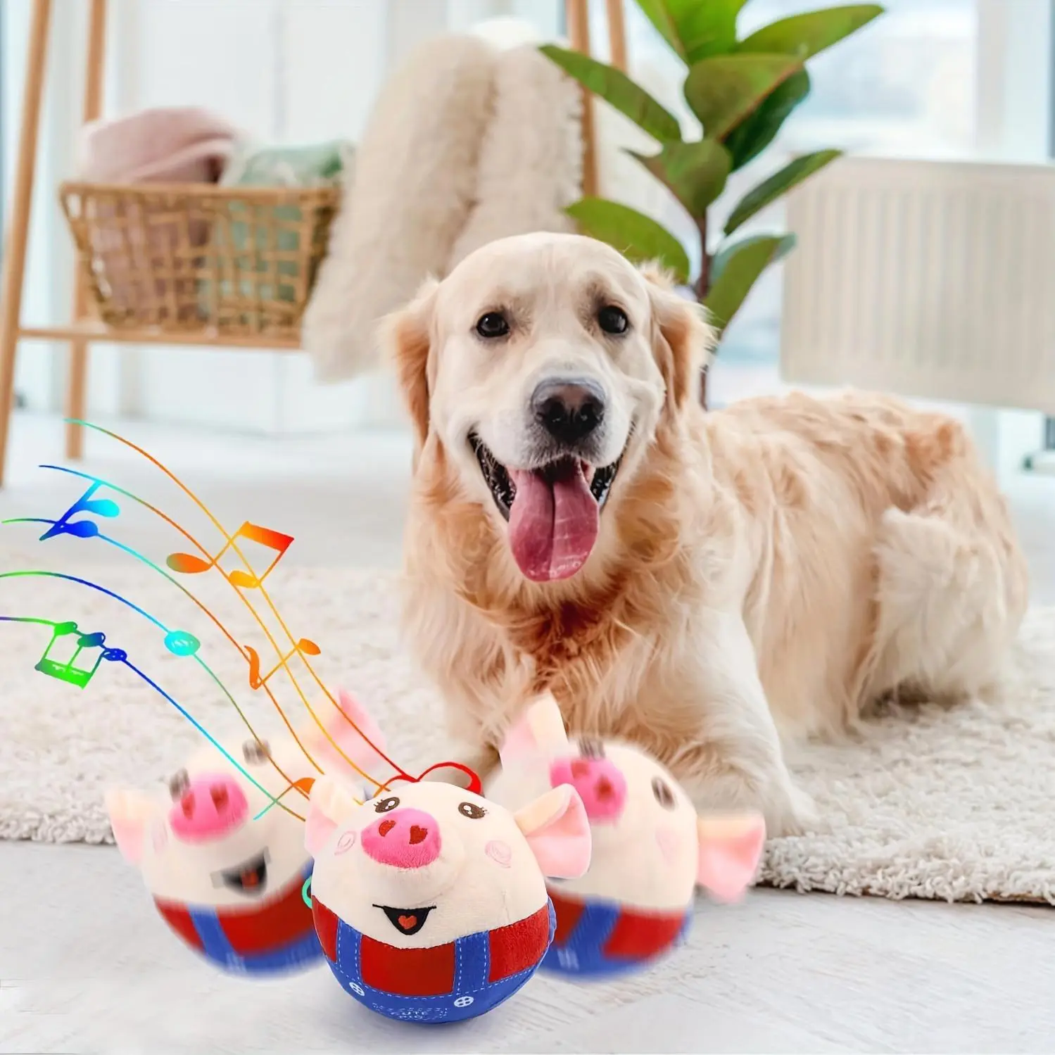 Pet Toy Ball, Pet Smart Bouncing Ball, Pig, Puppy, Hamster, Rabbit, Washable Jumping Squeak Pet Toy With Recording And Music Mode, Rechargeable Mobile Dog Chew Toy, Suitable For Small/medium/large Dogs, Keep Them Busy