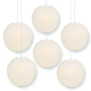 6-Pack 36 Inch Beige / Ivory Parallel Ribbing Round Paper Lanterns
