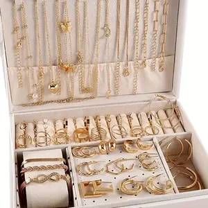 Affordable 59PC Jewelry Bundle - Layered Necklace/Bracelet/Ring Set (No Box)