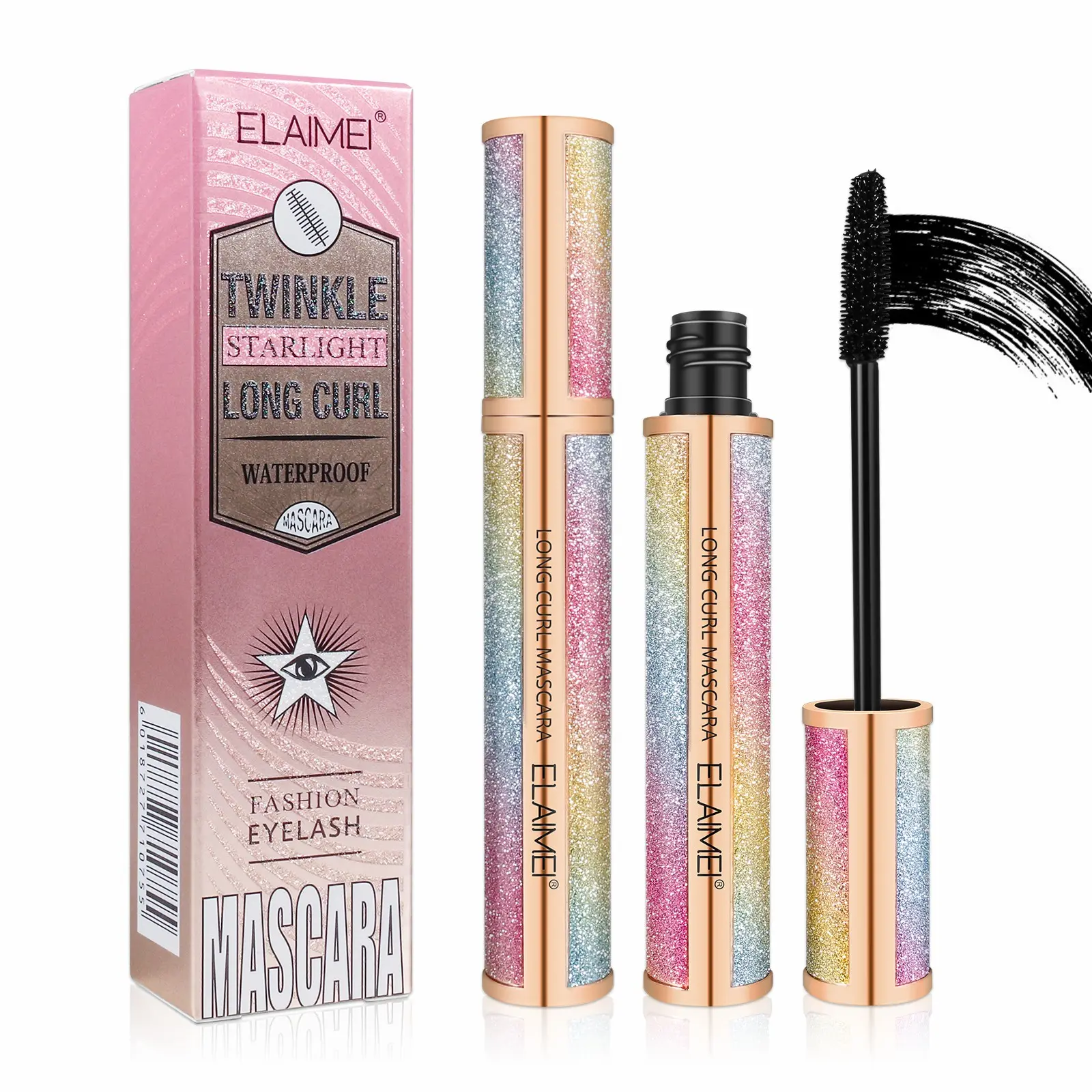 ELAIMEI Starry 4D Silk Fiber Lash Mascara & Black Liquid Eyeliner Beauty Kit, Waterproof, Long Lasting, Lengthening Formula for Sensitive Eyes, Lengthening Mascara, Dramatic Lashes, Long Lasting Mascara
