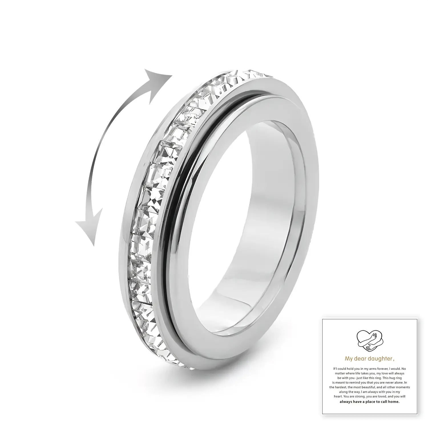Anxiety Rings for Women and Men Titanium Steel Spinner Fidget Band Rings with Cubic Zirconia for Stress Relief and Wedding Promise Comfort Fit Size 5 to 12