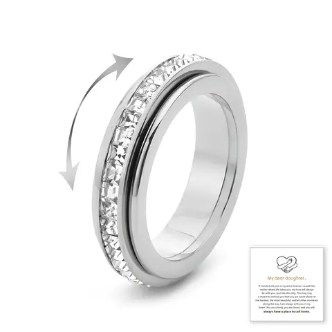 Titanium Steel Spinner Ring for Women & Men, Cubic Zirconia Fidget Band Ring, Comfort Fit Promise Ring, Fashion Jewelry
