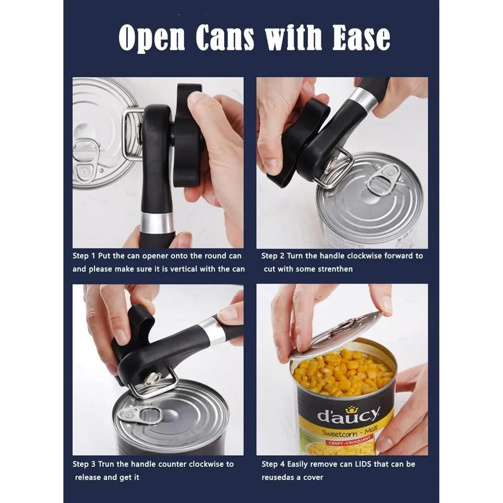 Smooth Edge Can Opener - Manual Handheld Tool with Easy Turn Knob, Stainless Steel for Safe Opening in Kitchen & Restaurant