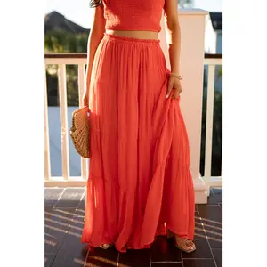 Naturally Lovely Orange Tiered Maxi Skirt - DU Deal