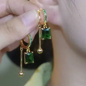 Shiny High-end Emerald Zircon Earrings for Women, New Style of the Year, DDES0113 Trendy, Unique Design, Light Luxury, Elegant, Versatile Earrings, 14K Gold-Plated