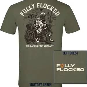 Fully Flocked Short Sleeve Gildan Softstyle T-Shirt. Banded Foot Design. Military Green Color