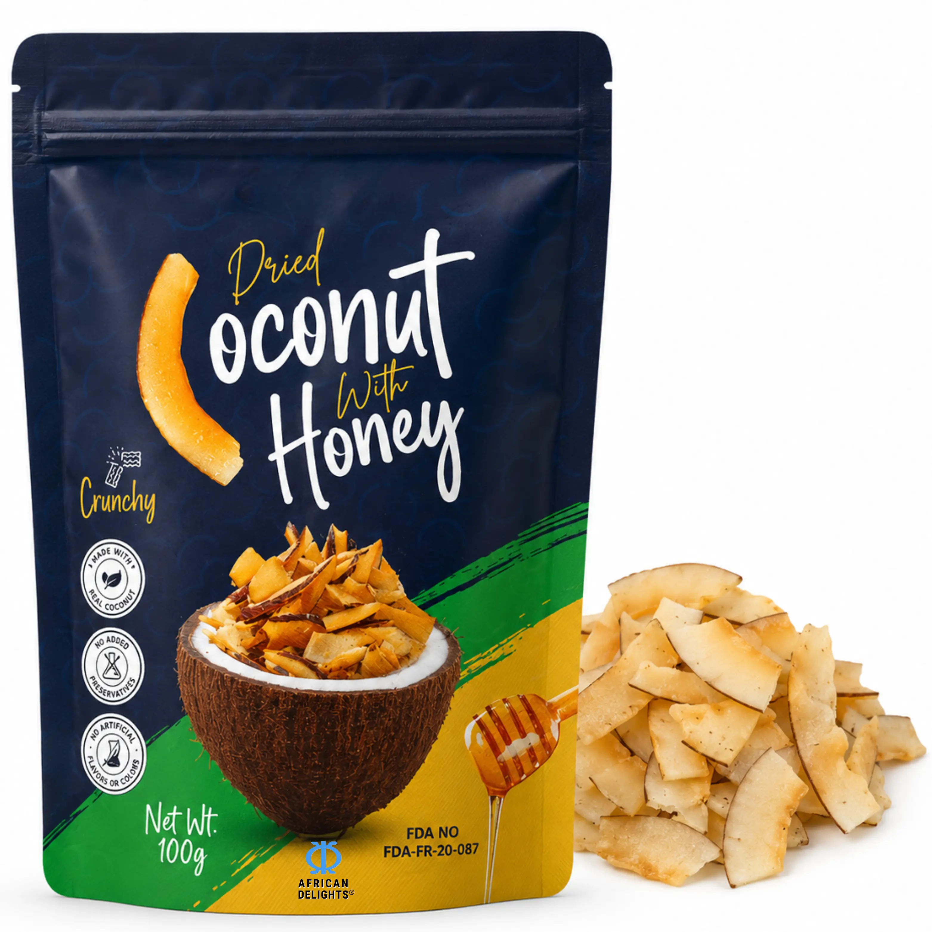 African Delights Honey Coconut Chips, Pack of 3 (100g Each)