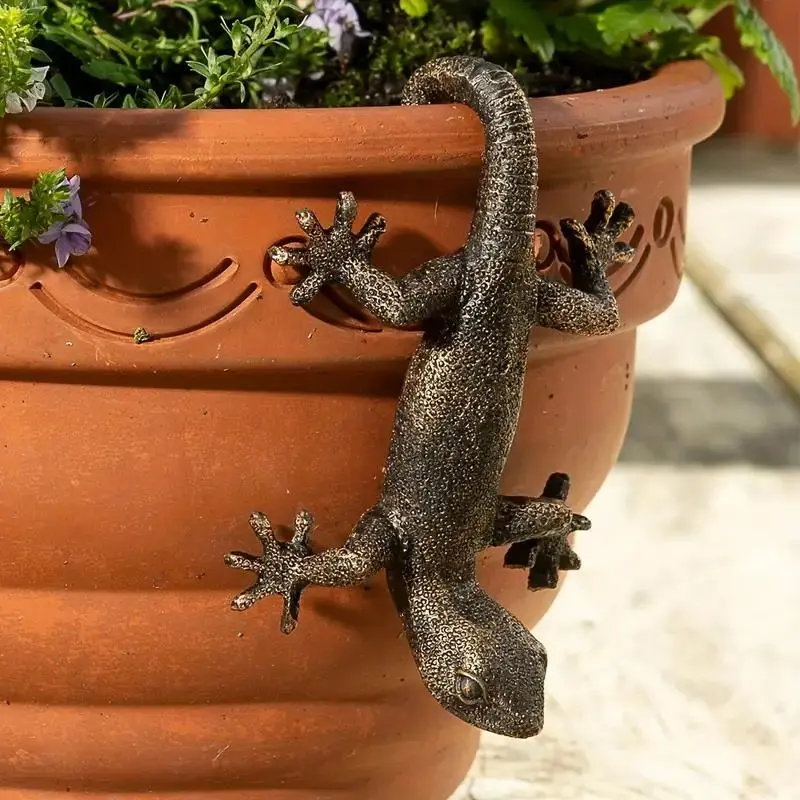 Gecko Design Garden Statue, Garden Sculptures, Cute Cartoon Animal Design Resin Ornament, Outdoor Decoration for Home Garden, Garden Decor Supplies