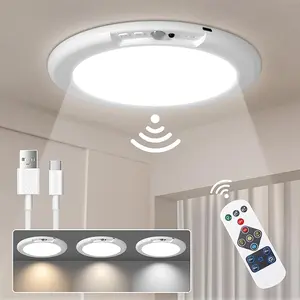 Rechargeable Motion Sensor Ceiling Light with RemoteMagnetic Wireless Ceiling Light Battery Powered for Closet Shower Stairs Shed Hallway Porch Patio ect,Suitable for various scenarios, easy to install