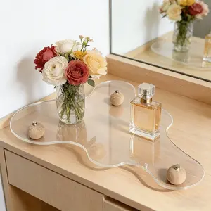 Acrylic Bathroom Vanity Tray, Geometric Pattern Decorative Storage Plate, Polished Surface, Ideal for Cosmetics Jewelry Essential Oils